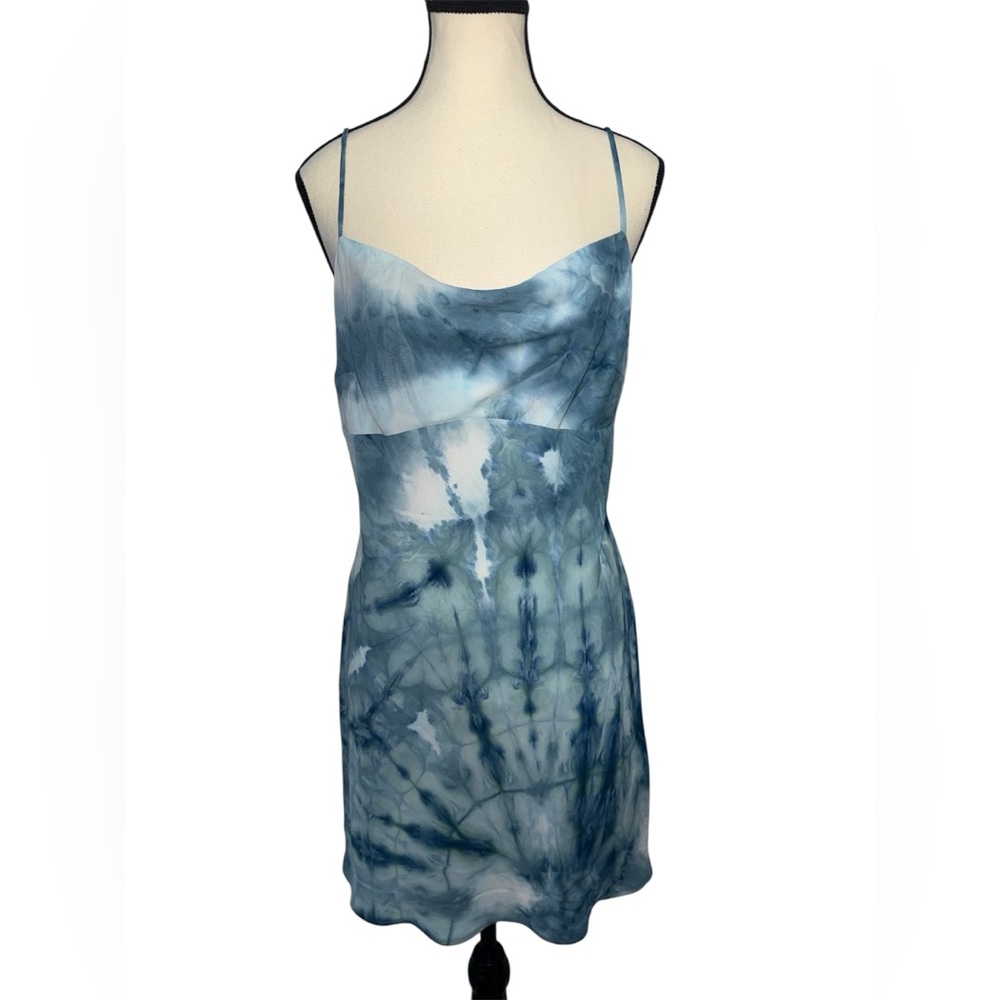 Women’s Blue Retro Inspired Tie-Dye Dress - Adjustable Straps Large